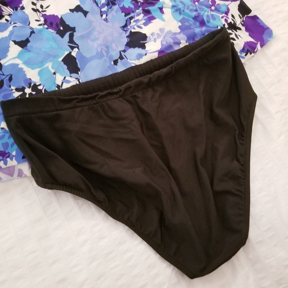 Two Piece Trikini Blue Floral Black Bathing Suit Swim - Picture 6 of 8